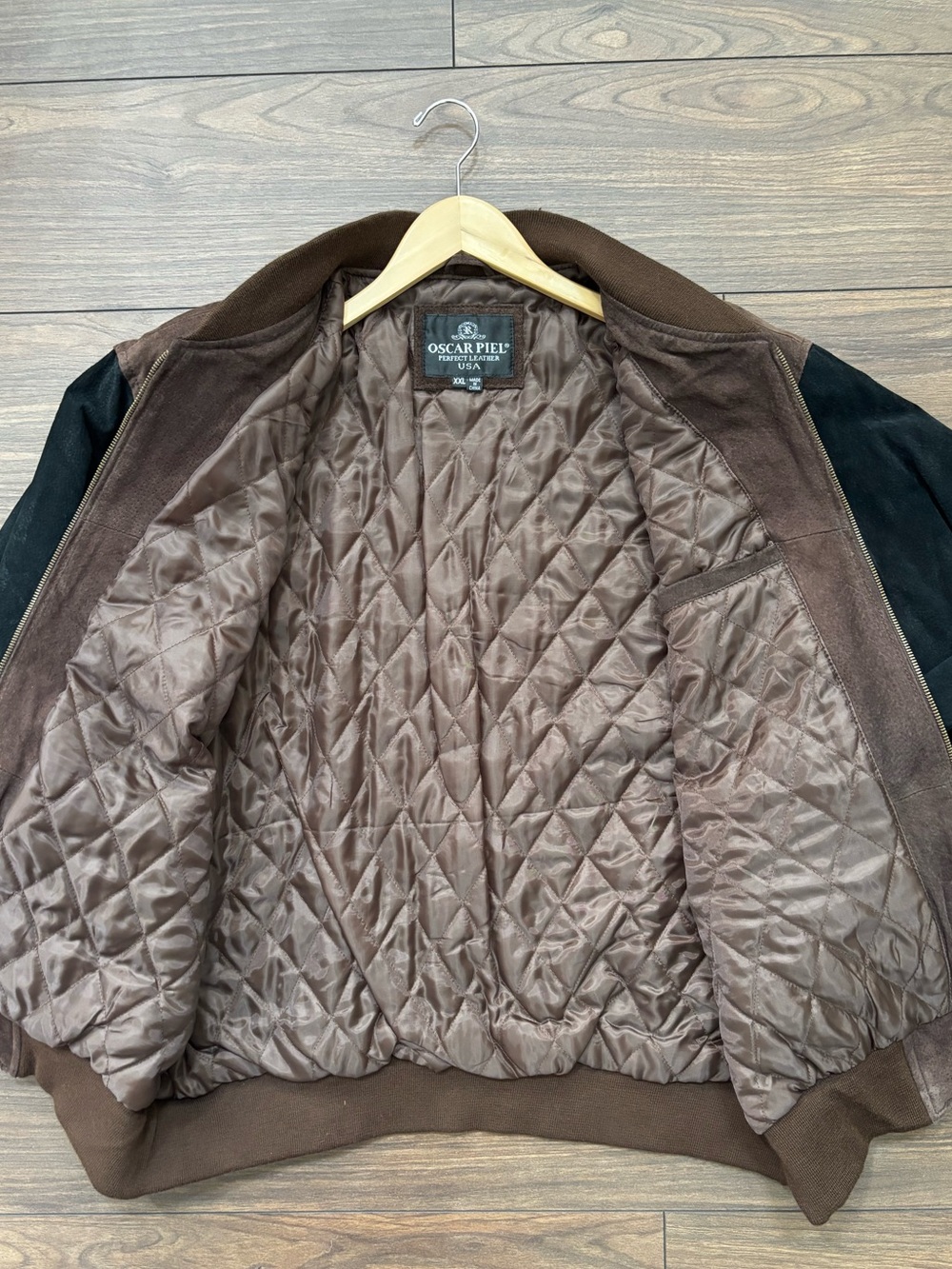 Oscar Piel Brown and Black Quilted Bomber Jacket